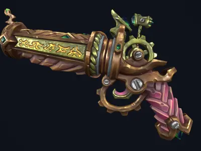 Fantasy dwarf pistol Low-poly 3D model