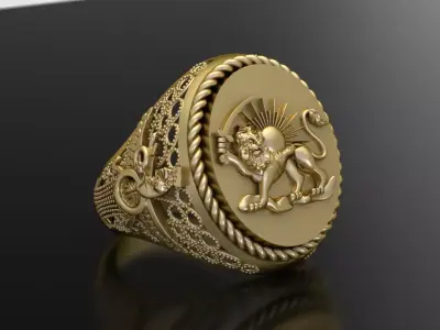 Lion and sun and Farvahar Ring 3D print model