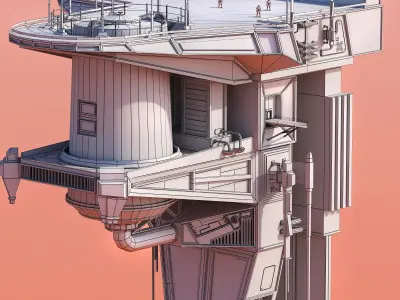 Scifi building Low-poly 3D model shop