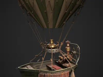 Steampunk Air Balloon Boat Model Game Ready Kitbash Textured Low-poly 3D model