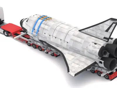 Volvo fh16 2021 and Lowboy Trailer with Space Shuttle 3D model