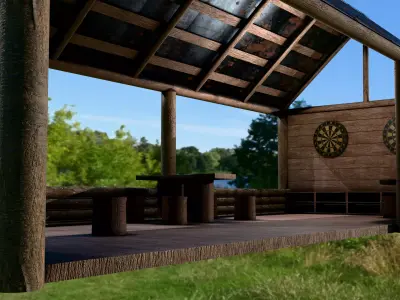 Rustic Wooden Shelter Pavilion 3D Model Free low-poly 3D model