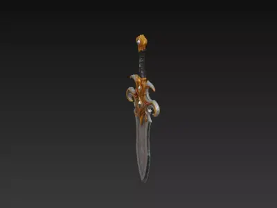 Jewel Encrusted Fantasy Sword - Low Poly Stylized 3D Weapon Low-poly 3D model