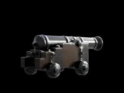 cannon on wooden carriage 3D model