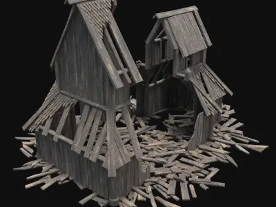 WOODEN CHURCH RUINS RUIN MEDIEVAL BUILDING AAA COLLECTION Low-poly 3D model