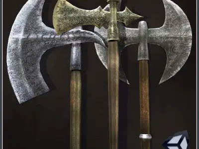 3 Medieval Axes Low-poly 3D model