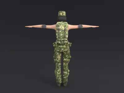 Female Soldier Rigged Low-poly 3D model