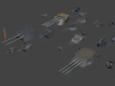 Battleship Set Vol01 LowPoly GameModel Low-poly 3D model
