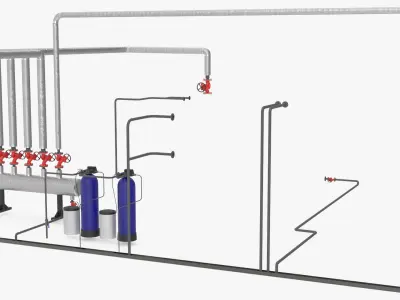 Boiler Steam Pipe System with Filtration Tanks 3D model