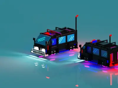 Cyberpunk voxel Hovering police Van 3D model