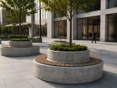 Circular Concrete Planter Bench Low-poly 3D model
