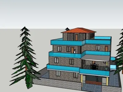 residential building 3d elevation Free low-poly 3D model