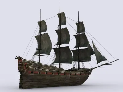 Old sailing warship Low-poly 3D model