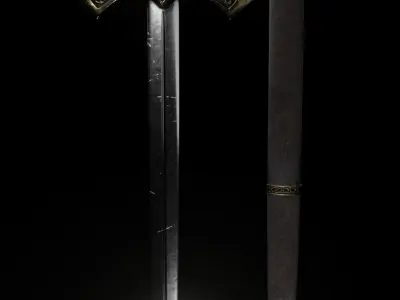 Medieval weapon set sword and axe Low-poly 3D model