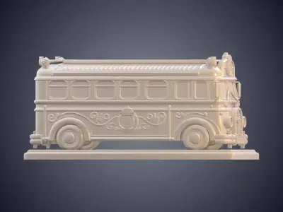 Ornate Vintage Bus Statue on Rectangle Pedestal PM-913 3D print model