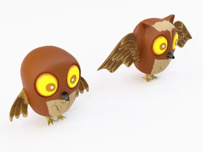 Cartoon owls low poly 3d model  Low-poly 3D model