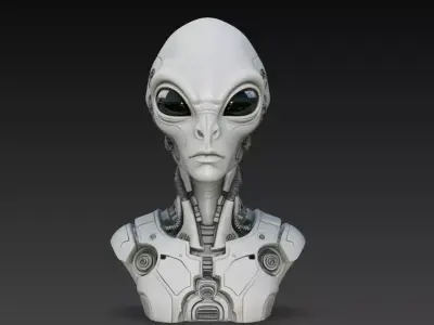 Grey Alien Cyborg Bust STL Sci Fi Creature Model 3D print model