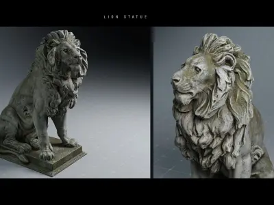 Lion Statue PBR 4K Low-poly 3D model