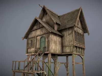 Medieval lake village - House 7 Low-poly 3D model