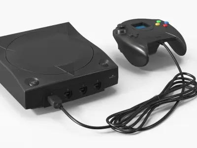 Retro Style Game Console with Game Controller Black 3D model