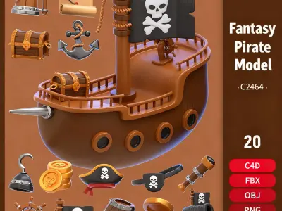 Fantasy Pirate Model with 20 Pirate Elements in C4D FBX OBj 3D model