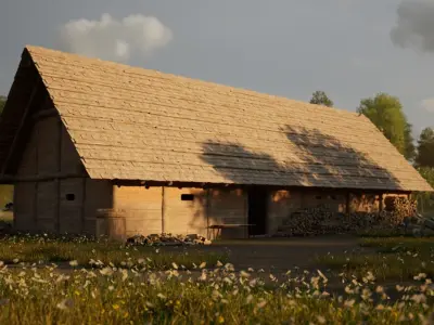 Enterable medieval byre-dwelling Low-poly 3D model