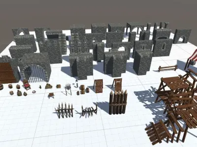 Castel Walls n Props I 66 Items I PBR I Optimized I Free low-poly 3D model