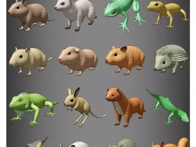 100 Low Poly Animals Base Meshes Pack Domestic Farm Pet Low-poly 3D model