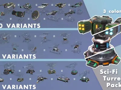 Tower Defence Sci-Fi Turrets Pack Low-poly 3D model