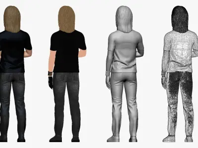 001253 guy with long hairs in rock t-shirt 3D model