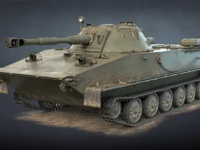 PT-76B Tank and BTR-50PK Game Ready Low-poly 3D model