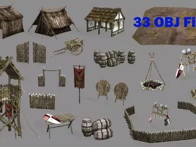 Medieval Top-Down Barbarian Camp Low Poly 3D Model Low-poly 3D model