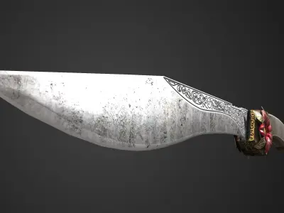 Combat knife Scarlet flower Low-poly 3D model