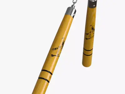 Nunchaku Bruce Lee in wood Low-poly 3D model