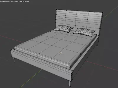 Modern Minimalist Double Bed with Pillows Free low-poly 3D model