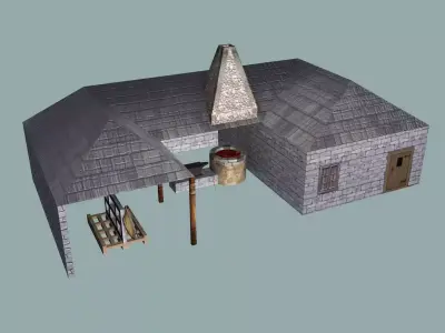 Blacksmith fire pit with hammer and iron Low-poly 3D model