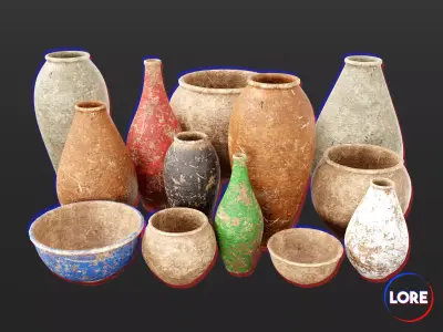 Medieval Containers Clay Pottery Low-poly 3D model