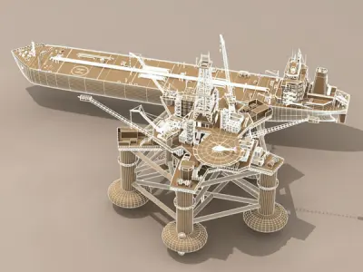 Oil platform with tankership 3D model