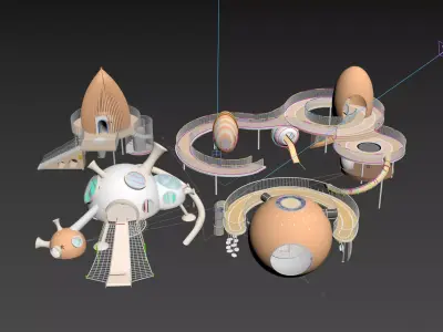Futuristic Organic Space Playground and Modular Sci-Fi 3D model