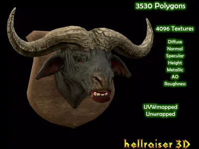 Buffalo Head - PBR - Textured Low-poly 3D model