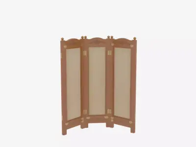 3D Wooden Bank Privacy Screen Fabric Panels and Brass Hardware 3D model