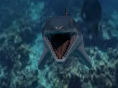 Mosasaurio dinosaur swimming in ocean Low-poly 3D model