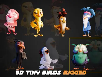 Chibi Owl - 3D green - Rigged Cartoon Bird Low-poly 3D model