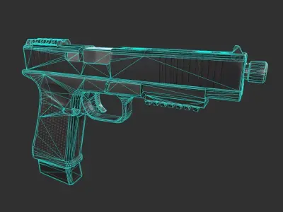 Glock 21 with Extended Barrel Low-poly 3D model
