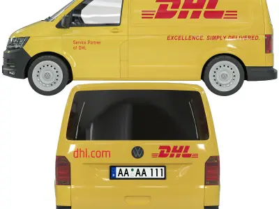 Volkswagen - Delivery Van 3D Model - for DHL - Aramex Low-poly 3D model