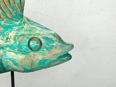 Hand Carved Driftwood Fish On Stand 3D model