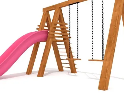 Slide wooden swing set Free 3D model