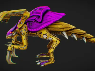 Alien Flea Monster Insect Creature Golden Bug Zergling Low-poly 3D model