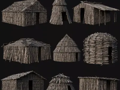 PRIMITIVE STICK HUTS SHELTER COTTAGE HOUSE PRIMAL COLLECTION AAA Low-poly 3D model
