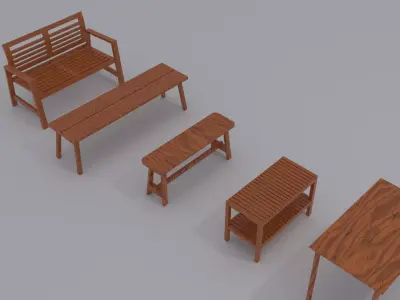 3d Furniture set of wooden benches Free low-poly 3D model
